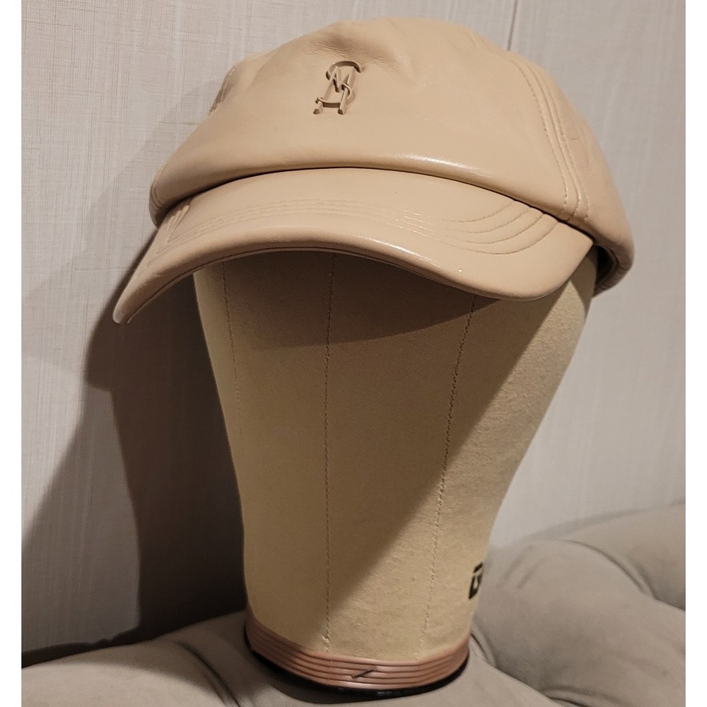 Steve Madden Faux Leather Beige Solid Unisex  Cap Hat Back Strap One Size